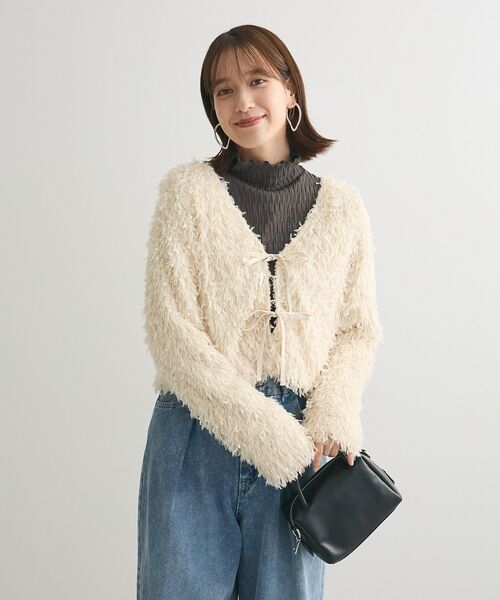 Sugar spoon（シュガースプーン）の「・SUGARSPOON 2wayフェザーカーディガン（カーディガン/ボレロ・レディース・ブラック/アイボリー・FREE）」の13枚目の写真