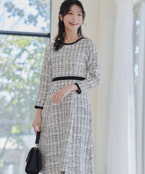 大きいサイズ】配色ツイードワンピース（ワンピース）｜Tiaclasse