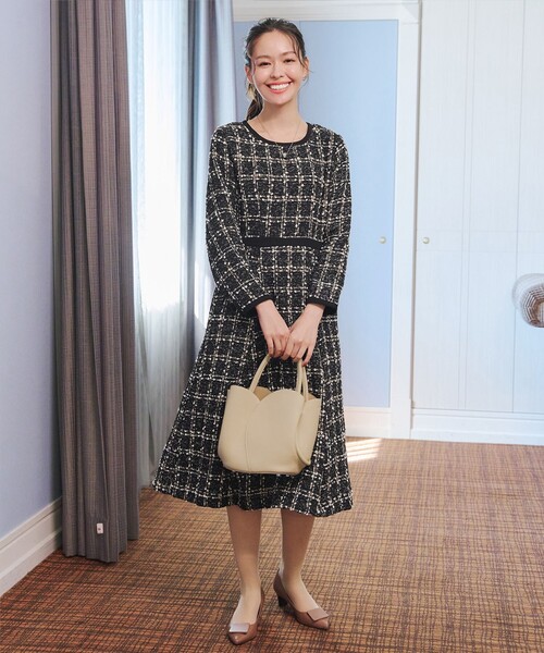 大きいサイズ】配色ツイードワンピース（ワンピース）｜Tiaclasse