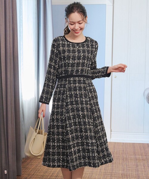 大きいサイズ】配色ツイードワンピース（ワンピース）｜Tiaclasse