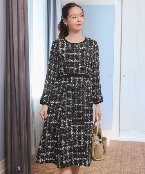 大きいサイズ】配色ツイードワンピース（ワンピース）｜Tiaclasse
