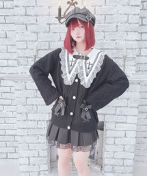 ハートリング付きりぼんケーブルニットカーデ
