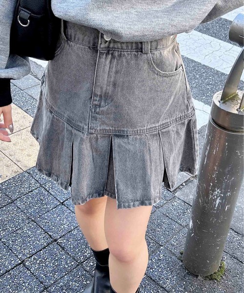 INGNI(イング)の「裾切替プリーツデニムミニスカート/A(スカート・レディース・ブルー系その他/グレー/カモフラージュ・FREE)」の4枚目の写真