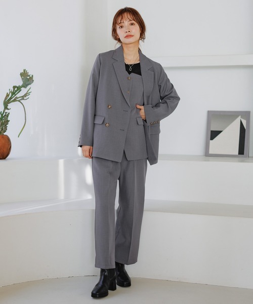 mysty woman(ミスティウーマン)の「セットアップ着用可・センタープレスストレートパンツ 291372(スラックス・レディース・ネイビー/ベージュ/グレー・FREE)」の6枚目の写真