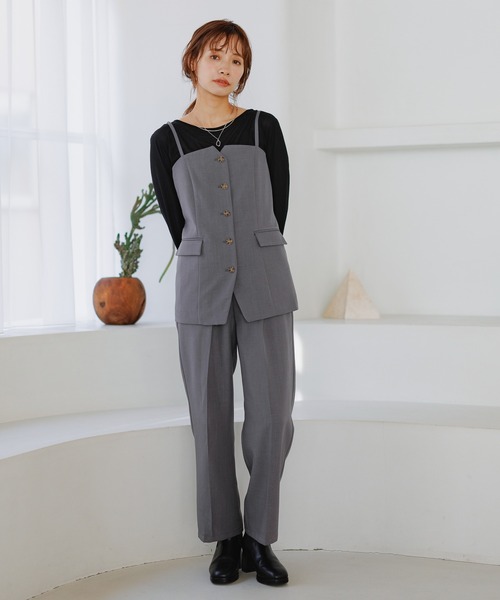 mysty woman(ミスティウーマン)の「セットアップ着用可・センタープレスストレートパンツ 291372(スラックス・レディース・ネイビー/ベージュ/グレー・FREE)」の7枚目の写真