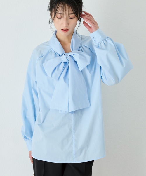 INCEDE（インシード）の「前後2WAY ビッグボウタイブラウス（シャツ/ブラウス・レディース・ブラック/オフホワイト/ホワイト/ブルー系その他/ライトブルー・M/L/LL）」の5枚目の写真