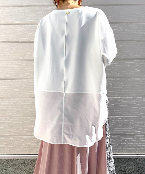 Q（キュー）の「FINEプリントジョーゼットロンT（Tシャツ/カットソー・レディース・アイボリー/ブラック・MEDIUM）」の4枚目の写真