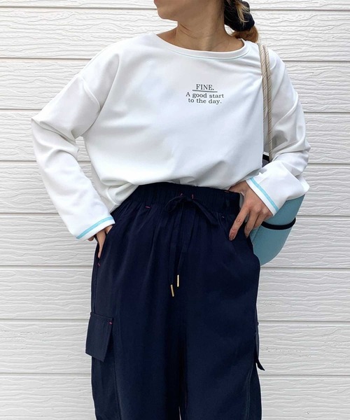 Q（キュー）の「FINEプリントジョーゼットロンT（Tシャツ/カットソー・レディース・アイボリー/ブラック・MEDIUM）」の5枚目の写真