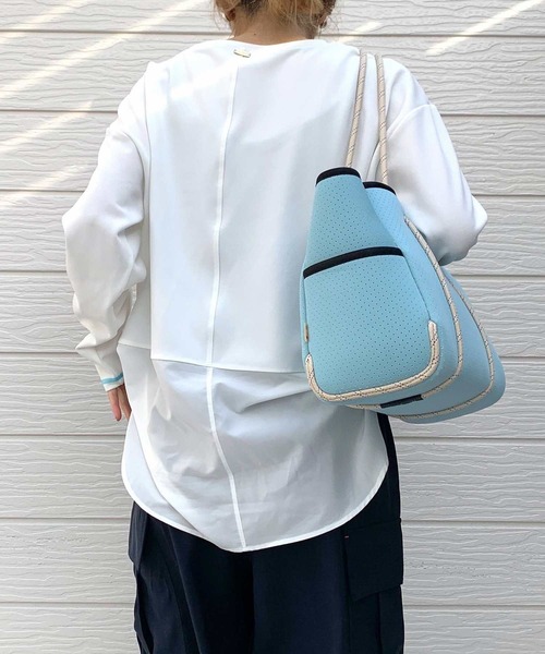 Q（キュー）の「FINEプリントジョーゼットロンT（Tシャツ/カットソー・レディース・アイボリー/ブラック・MEDIUM）」の6枚目の写真