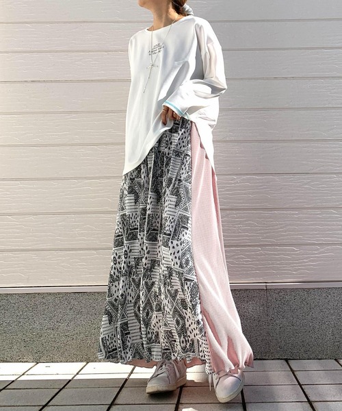 Q（キュー）の「FINEプリントジョーゼットロンT（Tシャツ/カットソー・レディース・アイボリー/ブラック・MEDIUM）」の7枚目の写真