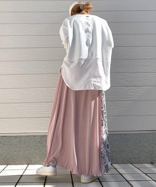 Q（キュー）の「FINEプリントジョーゼットロンT（Tシャツ/カットソー・レディース・アイボリー/ブラック・MEDIUM）」の9枚目の写真