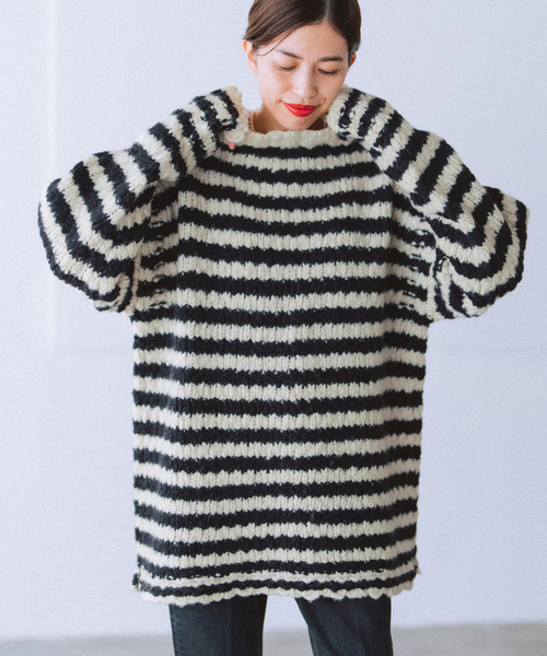 未使用タグ付きIENA イエナBLACK ハイネックボーダーニット