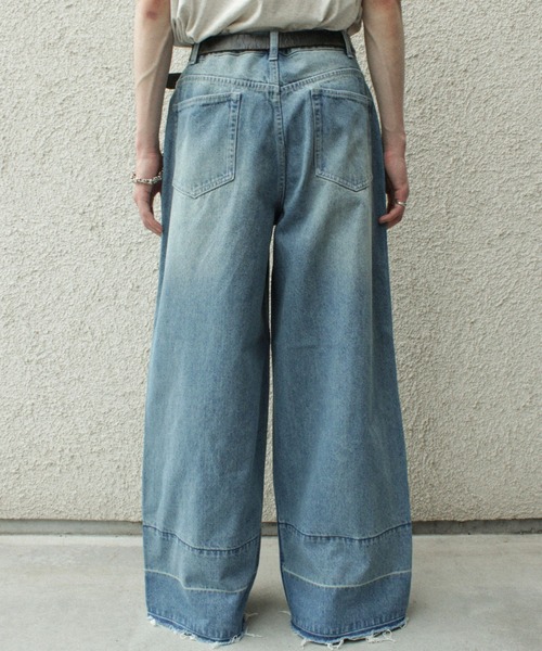 Camphor wood バギーデニム　ベルト付き wide baggy spray processing denim trousers / ワイドバギー