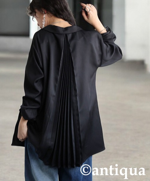 antiqua（アンティカ）の「プリーツアシメジャケット（テーラードジャケット・レディース・ブラック・ONESIZE）」の2枚目の写真