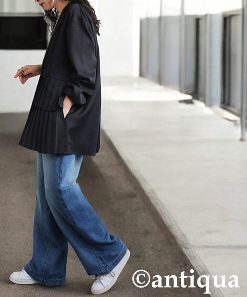 antiqua（アンティカ）の「プリーツアシメジャケット（テーラードジャケット・レディース・ブラック・ONESIZE）」の3枚目の写真