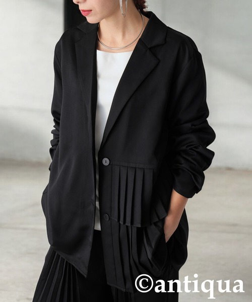 antiqua（アンティカ）の「プリーツアシメジャケット（テーラードジャケット・レディース・ブラック・ONESIZE）」の5枚目の写真