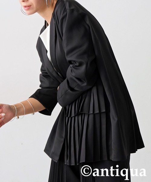 antiqua（アンティカ）の「プリーツアシメジャケット（テーラードジャケット・レディース・ブラック・ONESIZE）」の6枚目の写真