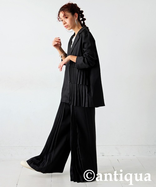 antiqua（アンティカ）の「プリーツアシメジャケット（テーラードジャケット・レディース・ブラック・ONESIZE）」の7枚目の写真
