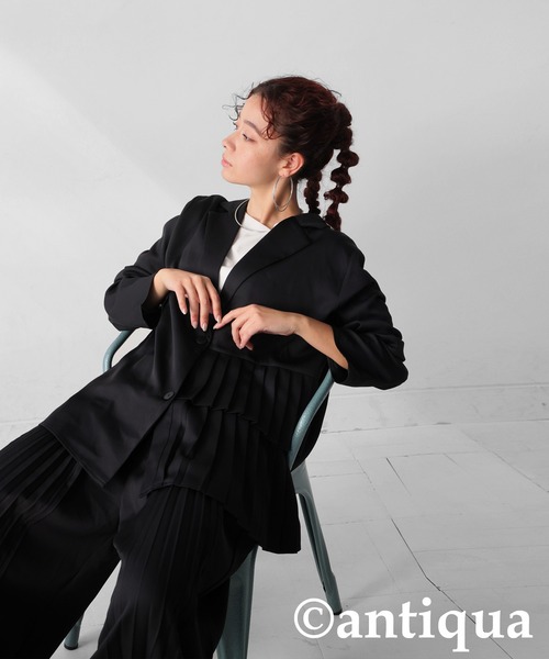 antiqua（アンティカ）の「プリーツアシメジャケット（テーラードジャケット・レディース・ブラック・ONESIZE）」の9枚目の写真