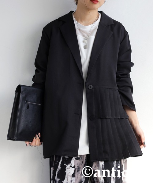 antiqua（アンティカ）の「プリーツアシメジャケット（テーラードジャケット・レディース・ブラック・ONESIZE）」の11枚目の写真