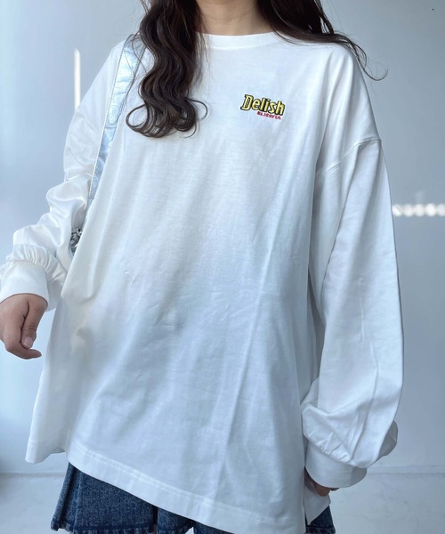 AS KNOW AS plus（アズノゥアズプラス）の「●ワンポイントロゴ刺繍 フォト＆アニマル ビッグサイズロンT（Tシャツ/カットソー・レディース・ライトピンク/スミクロ/オフホワイト・FREE）」の6枚目の写真