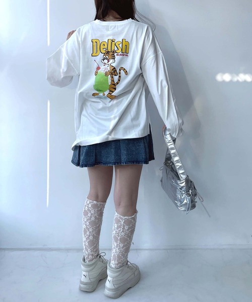 AS KNOW AS plus（アズノゥアズプラス）の「●ワンポイントロゴ刺繍 フォト＆アニマル ビッグサイズロンT（Tシャツ/カットソー・レディース・ライトピンク/スミクロ/オフホワイト・FREE）」の8枚目の写真