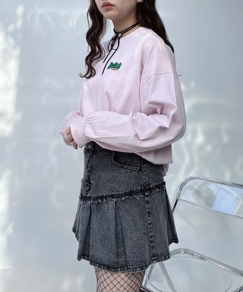 AS KNOW AS plus（アズノゥアズプラス）の「●ワンポイントロゴ刺繍 フォト＆アニマル ビッグサイズロンT（Tシャツ/カットソー・レディース・ライトピンク/スミクロ/オフホワイト・FREE）」の12枚目の写真