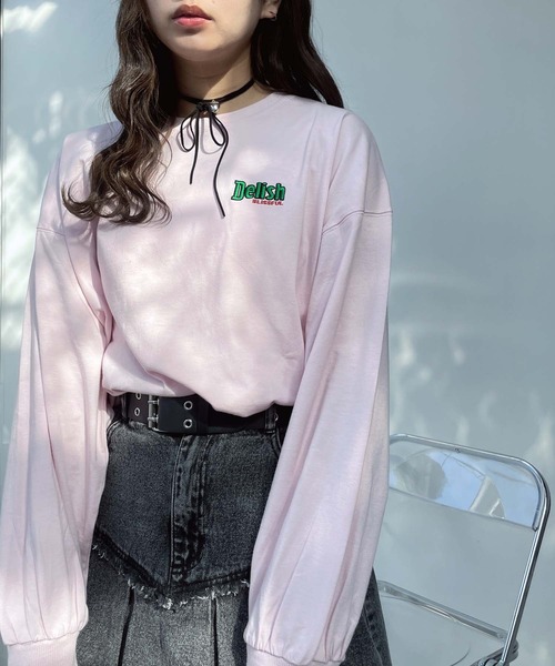 AS KNOW AS plus（アズノゥアズプラス）の「●ワンポイントロゴ刺繍 フォト＆アニマル ビッグサイズロンT（Tシャツ/カットソー・レディース・ライトピンク/スミクロ/オフホワイト・FREE）」の15枚目の写真