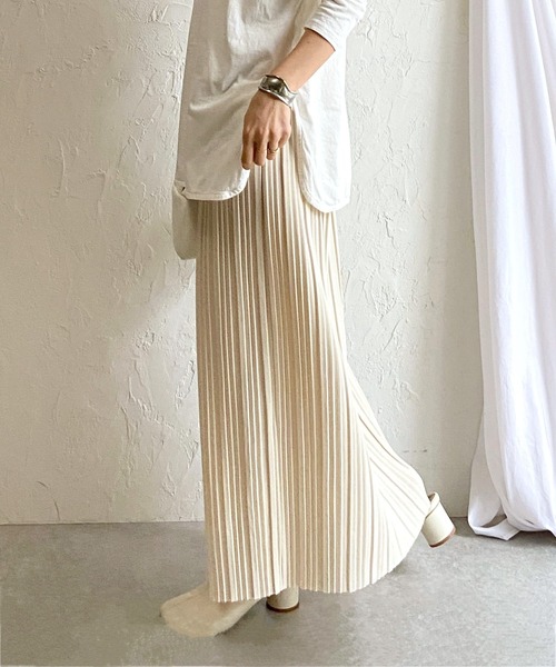 THE TOE アイボリー プリーツスカート S セール】ストレートIラインハイウエストロングプリーツスカート