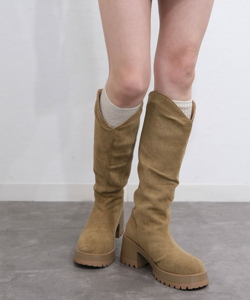 Vカットロングブーツ／v cut long boots 厚底 ウエスタンブーツ