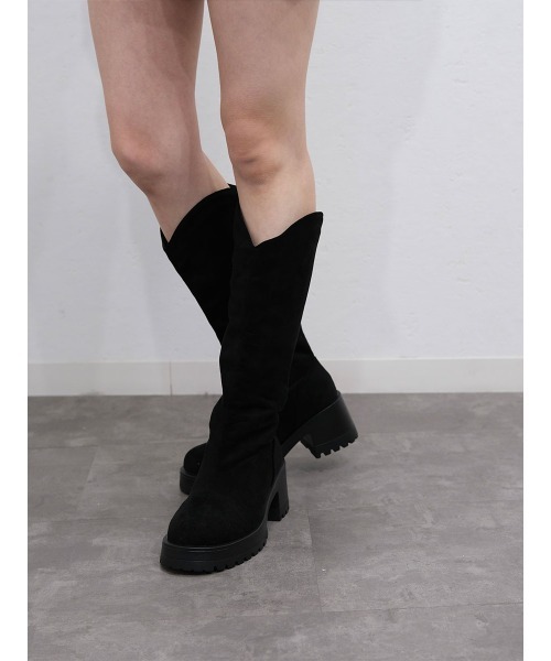 Vカットロングブーツ／v cut long boots 厚底 ウエスタンブーツ