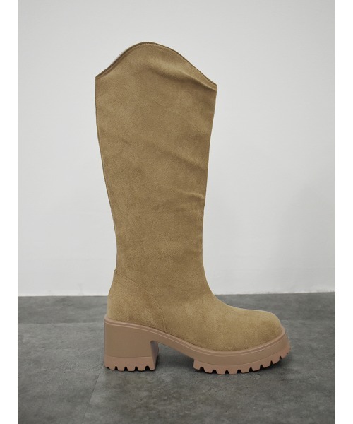 Reurie'（レウリィ）の「Vカットロングブーツ／v cut long boots 厚底 ウエスタンブーツ スウェード 韓国 カジュアル シンプル 脚長（ブーツ・レディース・ブラック/ベージュ・23/24/24.5/25/23.5）」の17枚目の写真