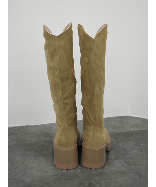 Reurie'（レウリィ）の「Vカットロングブーツ／v cut long boots 厚底 ウエスタンブーツ スウェード 韓国 カジュアル シンプル 脚長（ブーツ・レディース・ブラック/ベージュ・23/24/24.5/25/23.5）」の18枚目の写真