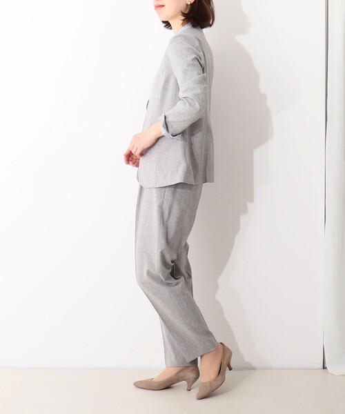 MICO COULIER（ミコクリエ）の「《セットアップ対応》ライトシャンブレージャケット（ノーカラージャケット・レディース・グレー/ネイビー・38/40/36）」の9枚目の写真