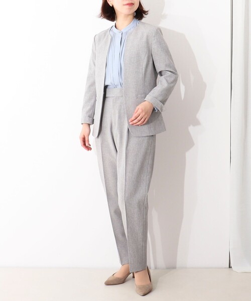 MICO COULIER（ミコクリエ）の「《セットアップ対応》ライトシャンブレージャケット（ノーカラージャケット・レディース・グレー/ネイビー・38/40/36）」の10枚目の写真