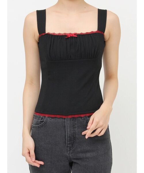 jouetie(ジュエティ)の「ドッキングフリルカットキャミソール(キャミソール・レディース・ブラック/オフホワイト/グレー・MEDIUM)」の5枚目の写真