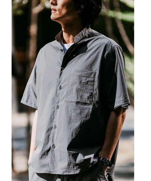 セール】WONDER CLOTH バンドカラー 半袖 シャツ -ストレッチ