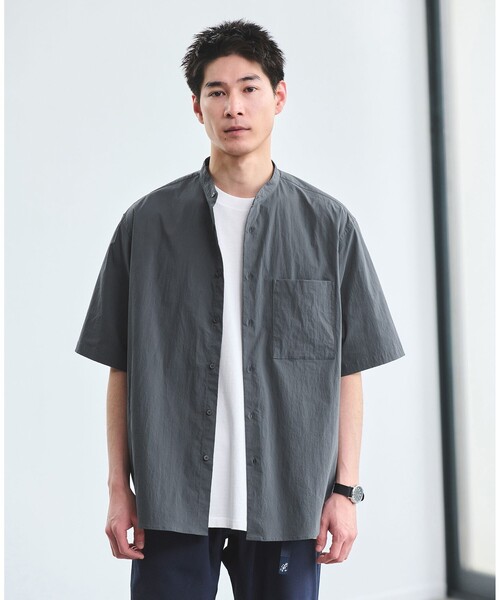 セール】WONDER CLOTH バンドカラー 半袖 シャツ -ストレッチ