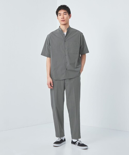 セール】WONDER CLOTH バンドカラー 半袖 シャツ -ストレッチ