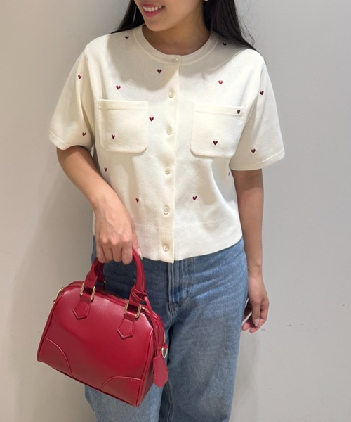 Apuweiser-riche（アプワイザーリッシェ）の「ハート刺繍カラーカーデ（ニット/セーター・レディース・ライトブルー/ライトイエロー/ホワイト/ベージュ/ネイビー/ブラウン・2）」の10枚目の写真