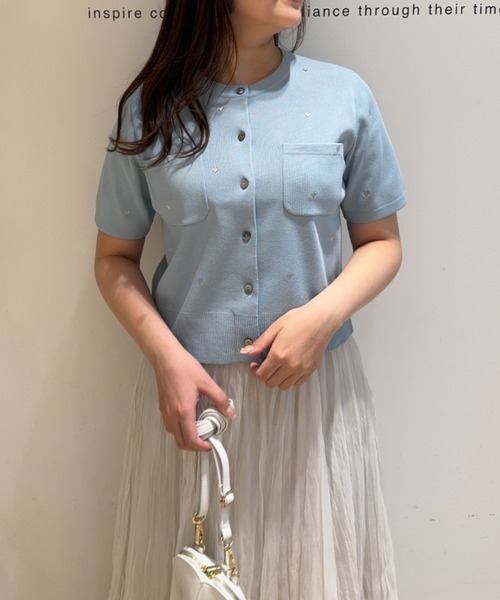 Apuweiser-riche（アプワイザーリッシェ）の「ハート刺繍カラーカーデ（ニット/セーター・レディース・ライトブルー/ライトイエロー/ホワイト/ベージュ/ネイビー/ブラウン・2）」の12枚目の写真