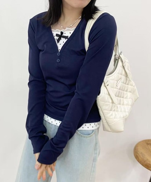 mebole(メボレ)の「ドットレースツーピーストップス(Tシャツ/カットソー・レディース・ネイビー・FREE)」の9枚目の写真