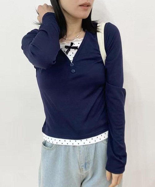 mebole(メボレ)の「ドットレースツーピーストップス(Tシャツ/カットソー・レディース・ネイビー・FREE)」の8枚目の写真
