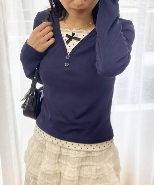 mebole(メボレ)の「ドットレースツーピーストップス(Tシャツ/カットソー・レディース・ネイビー・FREE)」の18枚目の写真