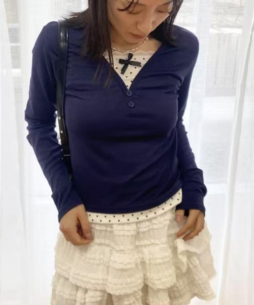 mebole(メボレ)の「ドットレースツーピーストップス(Tシャツ/カットソー・レディース・ネイビー・FREE)」の21枚目の写真