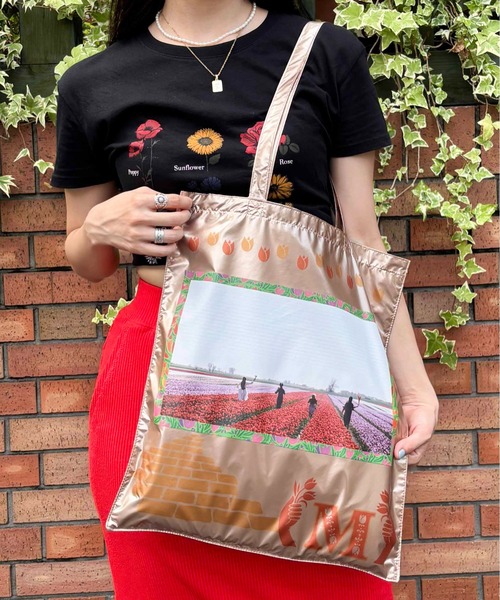 ジョリーフルール✨コラージュコラージュ　パリの柄　ネコ✨トートバッグ ジョリーフルール 新作コラージュねこ柄④ フリル横長Sサイズ