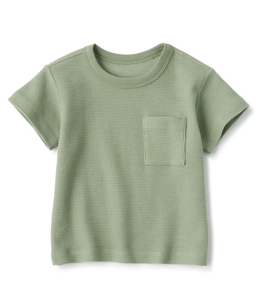 無印良品（ムジルシリョウヒン）の「ベビー　あたまするっとワッフル編みクルーネック半袖Ｔシャツ（Tシャツ/カットソー・キッズ・ライトグレー/ネイビー/マスタード/キナリ/ライトピンク/スモーキーグリーン系・80/90/100）」の4枚目の写真