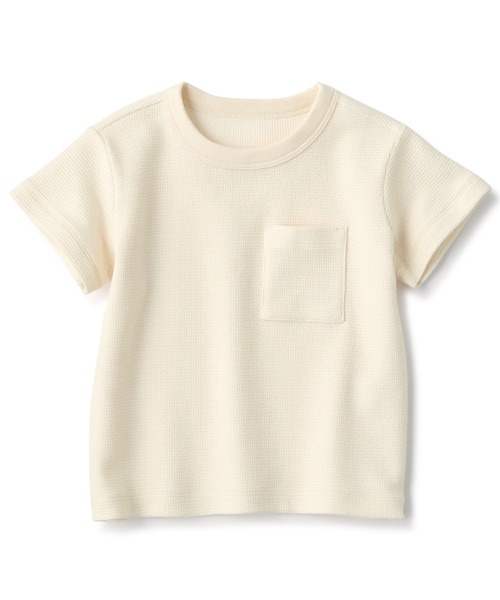 無印良品（ムジルシリョウヒン）の「ベビー　あたまするっとワッフル編みクルーネック半袖Ｔシャツ（Tシャツ/カットソー・キッズ・ライトグレー/ネイビー/マスタード/キナリ/ライトピンク/スモーキーグリーン系・80/90/100）」の2枚目の写真