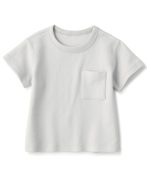 無印良品（ムジルシリョウヒン）の「ベビー　あたまするっとワッフル編みクルーネック半袖Ｔシャツ（Tシャツ/カットソー・キッズ・ライトグレー/ネイビー/マスタード/キナリ/ライトピンク/スモーキーグリーン系・80/90/100）」の3枚目の写真