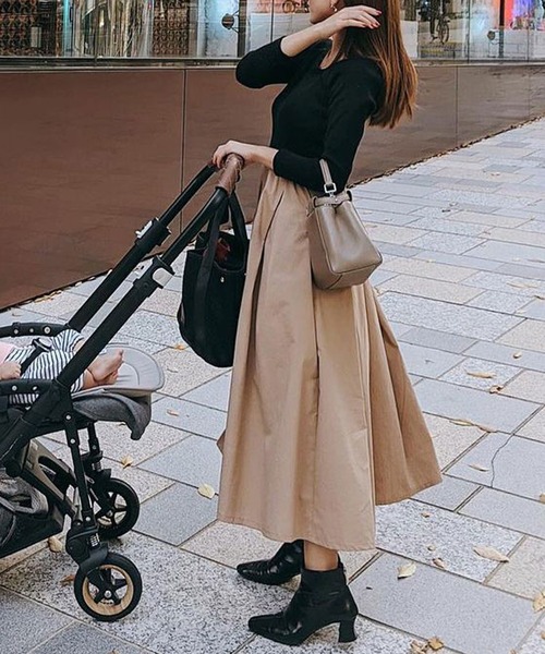 【ぺーちゃん】st.rooney 長袖 リブ切替フレアワンピース 前後2Way絶妙な小柄バランス｜長袖リブ切替フレアワンピース